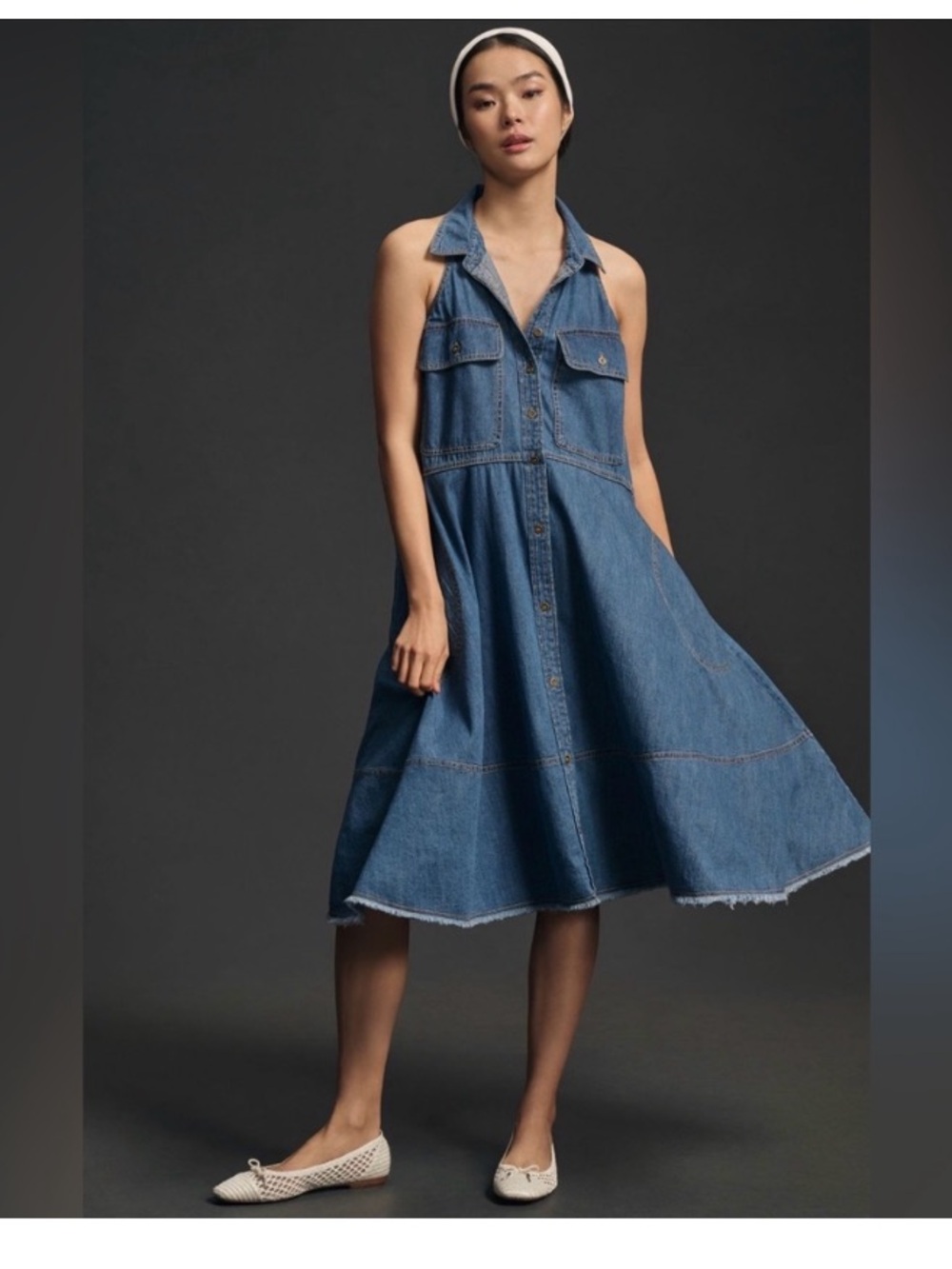Anthropologie Pilcro Denim Sleeveless Halter Swing Dress Size Medium